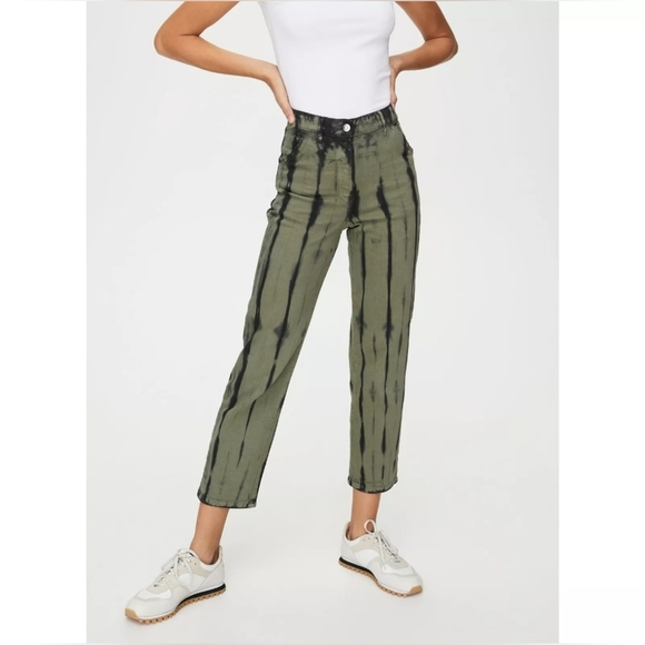 Aritzia Wilfred Free Kelsey Tie Dye Pants Size 8 High Rise Black Green Stretch - Picture 6 of 14